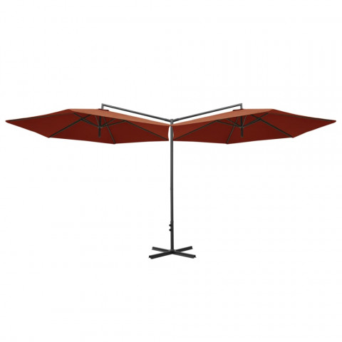 Parasol double avec mât en acier terre cuite 600 cm