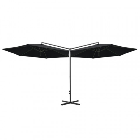 Parasol double avec mât en acier noir 600 cm