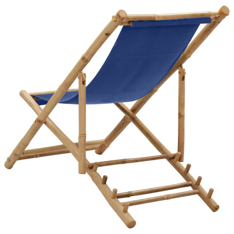 Chaise de terrasse bambou et toile bleu marine