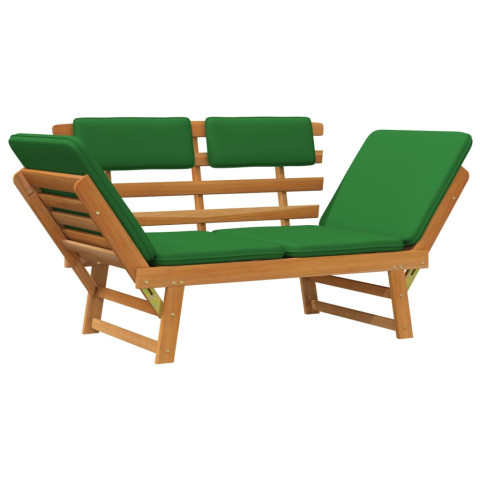 Banc de jardin meuble de patio d'extérieur 2-en-1 terrasse avec coussins vert 190 x 68 x 74 cm bois solide d'acacia 