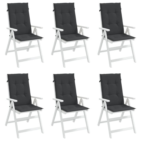 Coussins de chaise de jardin à dossier haut lot de 6 noir tissu