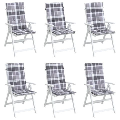 Coussins de chaise jardin à dossier haut lot de 6 carreaux gris