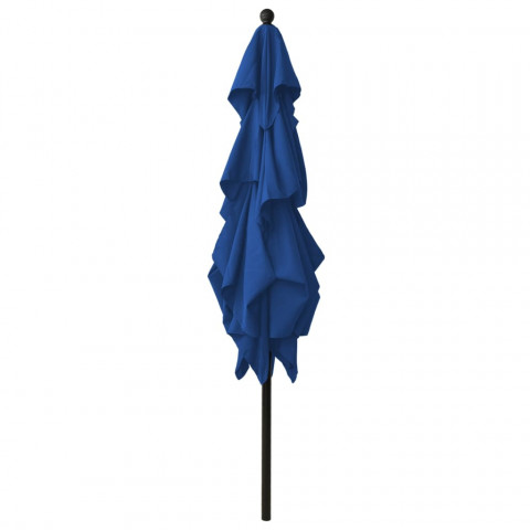 Parasol à 3 niveaux avec mât en aluminium bleu azuré 2,5x2,5 m
