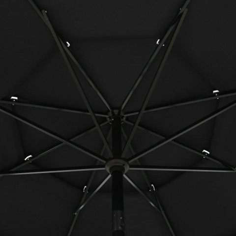 Parasol à 3 niveaux avec mât en aluminium noir 3,5 m