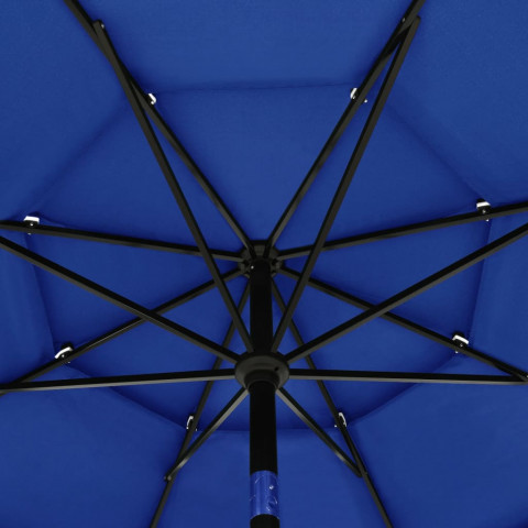 Parasol à 3 niveaux avec mât en aluminium bleu azuré 3,5 m