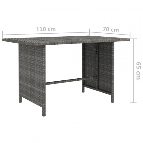 Table à dîner de jardin gris 110x70x65 cm résine tressée