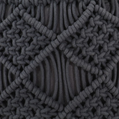 Pouf fait à la main en macramé anthracite 45x30 cm coton