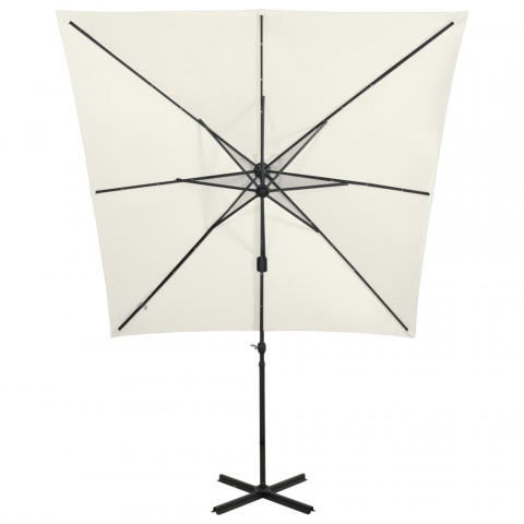 Parasol déporté avec mât et lumières led sable 250 cm