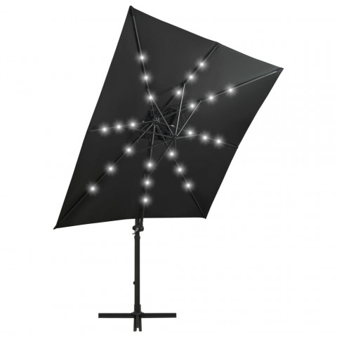  Parasol déporté avec mât et lumières LED Noir 250 cm
