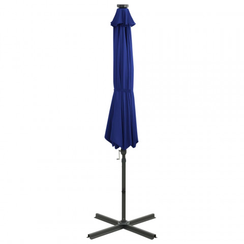  Parasol déporté avec mât et lumières LED Bleu azur 300 cm