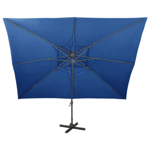 Parasol déporté à double toit 400 x 300 cm bleu helloshop26 02_0008567