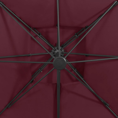 Parasol déporté à double toit 300x300 cm rouge bordeaux