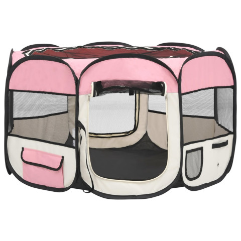 Parc pliable pour chien avec sac de transport rose 110x110x58cm