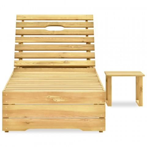 Chaise longue avec table bois de pin imprégné de vert
