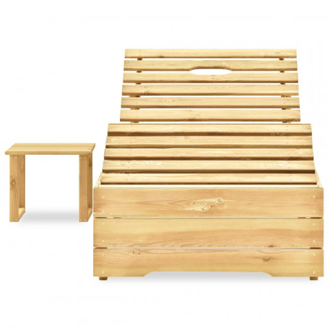 Chaise longue avec table bois de pin imprégné de vert