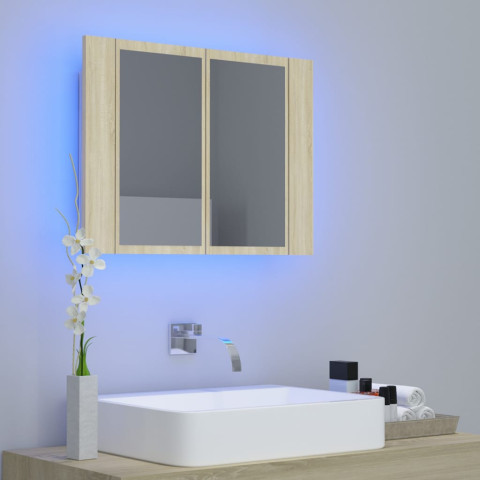 Armoire à miroir à led de bain chêne sonoma 60 x 12 x 45 acrylique helloshop26 02_0006747