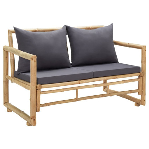 Banc de jardin avec coussins 115 cm bambou - gris foncé