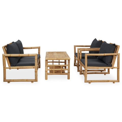 Salon de jardin 4 pcs avec coussins bambou