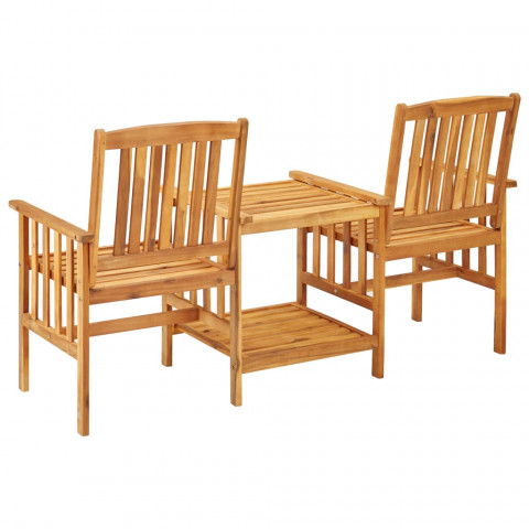 Chaises de jardin avec table à thé et coussins acacia solide