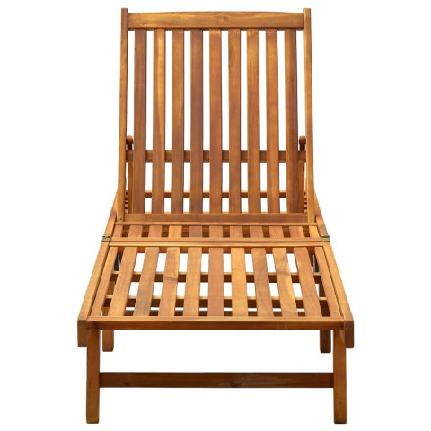 Transat chaise longue bain de soleil lit de jardin terrasse meuble d'extérieur avec coussin bois d'acacia solide helloshop26 02_0012375