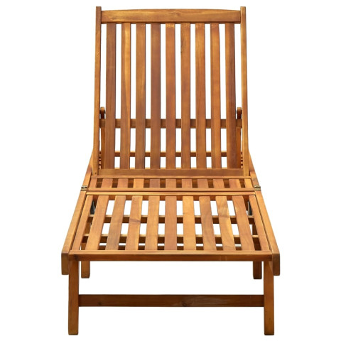 Transat chaise longue bain de soleil lit de jardin terrasse meuble d'extérieur avec coussin bois d'acacia solide helloshop26 02_0012378