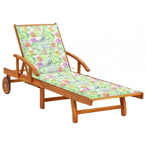 Chaise longue de jardin avec coussin bois d'acacia solide - Couleur au choix
