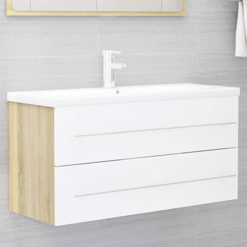 Ensemble de meubles de bain 2 pcs blanc/chêne sonoma aggloméré