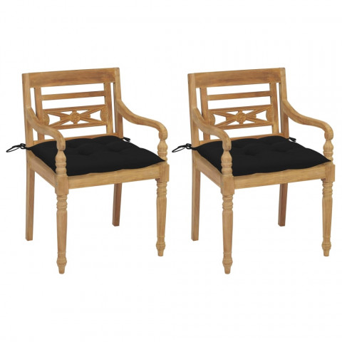 Chaises batavia 2 pcs avec coussins bois de teck - Couleur au choix