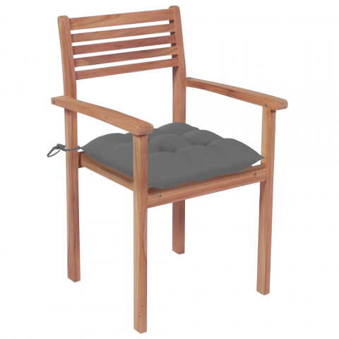 Chaises de jardin 2 pcs avec coussins gris bois de teck massif