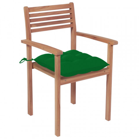 Chaises de jardin 4 pcs avec coussins vert bois de teck solide