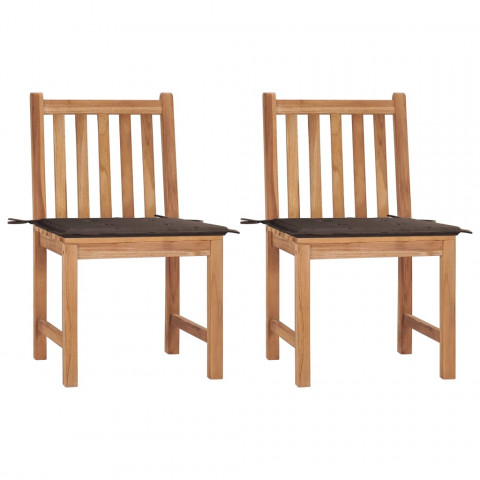 Chaises de jardin 2 pcs avec coussins bois de teck massif - Couleur au choix