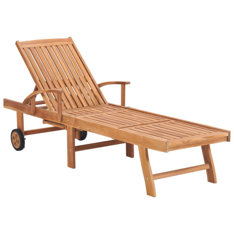 Transat chaise longue bain de soleil lit de jardin terrasse meuble d'extérieur avec coussin vert bois de teck solide helloshop26 02_0012540