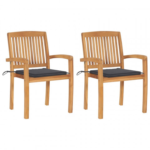 Chaises de jardin 2 pcs avec coussins, bois de teck - Couleur au choix