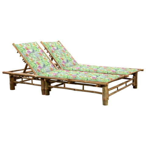 Transat chaise longue bambou bain de soleil d'extérieur pour 2 personnes avec coussins - Couleur au choix