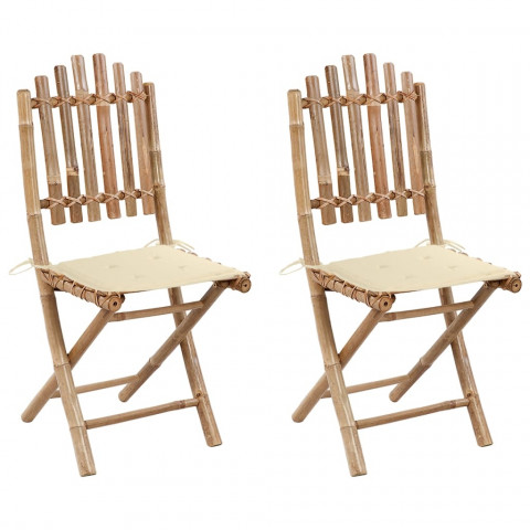 Chaises pliables de jardin 2 pcs avec coussins bambou - Couleur au choix