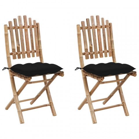 Chaises pliables de jardin 2 pcs avec coussins bambou - Couleur au choix