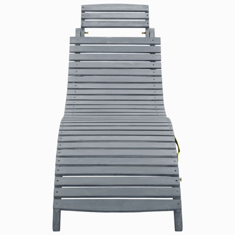 Transat chaise longue bain de soleil lit de jardin terrasse meuble d'extérieur avec coussin gris bois d'acacia solide helloshop26 02_0012470