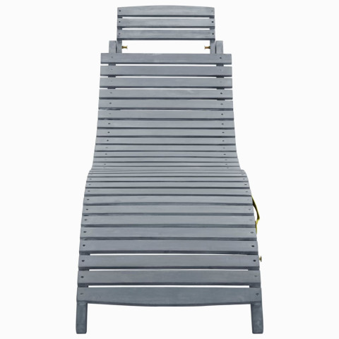 Chaise longue avec coussin gris bois d'acacia solide