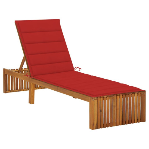 Transat chaise longue bain de soleil de jardin terrasse d'extérieur avec coussin bois d'acacia solide - Couleur au choix