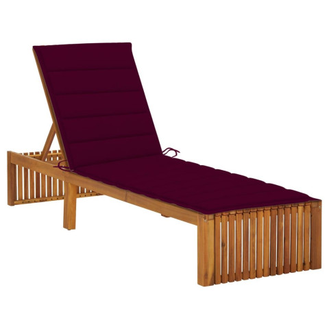 Transat chaise longue bain de soleil de jardin terrasse d'extérieur avec coussin bois d'acacia solide - Couleur au choix