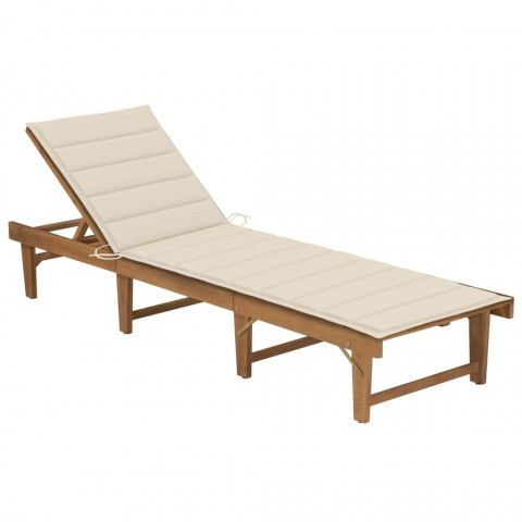 Chaise longue pliable avec coussin bois d'acacia solide - Couleur au choix