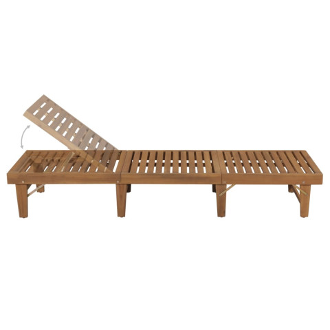 Transat chaise longue bain de soleil lit de jardin terrasse meuble d'extérieur pliable avec coussin bois d'acacia solide helloshop26 02_0012840