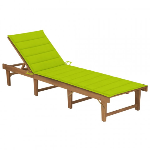 Chaise longue pliable avec coussin bois d'acacia solide - Couleur au choix