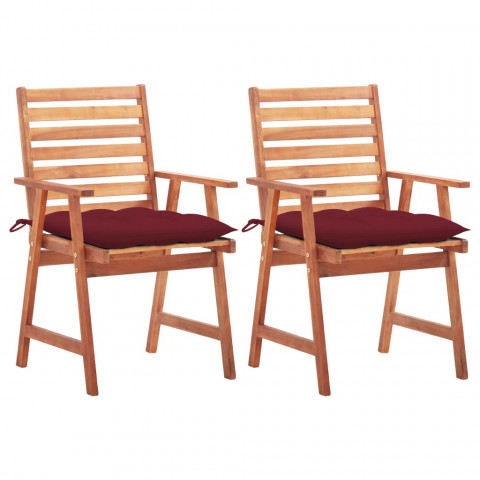 Chaises à dîner d'extérieur avec coussins acacia massif - Couleur des coussins et nombre de chaises au choix