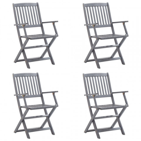 Chaises pliables d'extérieur 4 pcs avec coussins bois d'acacia