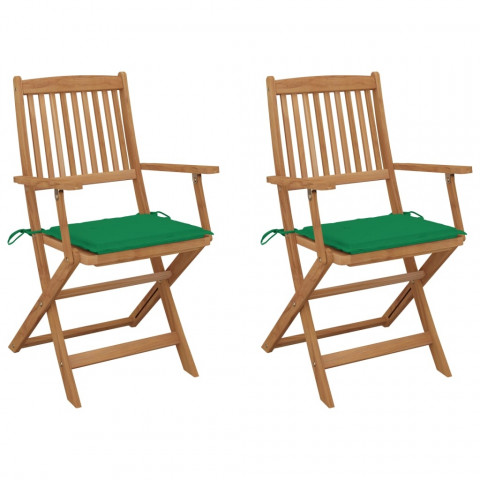 Chaises pliables de jardin avec coussins bois d'acacia - Couleur et nombre de places au choix