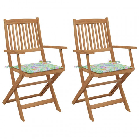 Chaises pliables de jardin avec coussins bois d'acacia - Couleur et nombre de places au choix