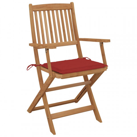 Chaises pliables de jardin 4 pcs avec coussins bois d'acacia - Rouge