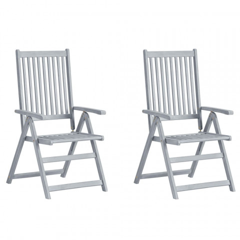 Chaises inclinables de jardin 2 pcs avec coussins bois d'acacia - Gris