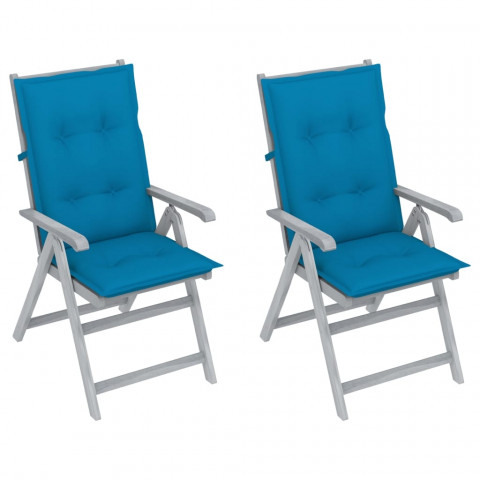 Chaises inclinables de jardin 2 pcs avec coussins bois d'acacia - Couleur et nombre de places au choix